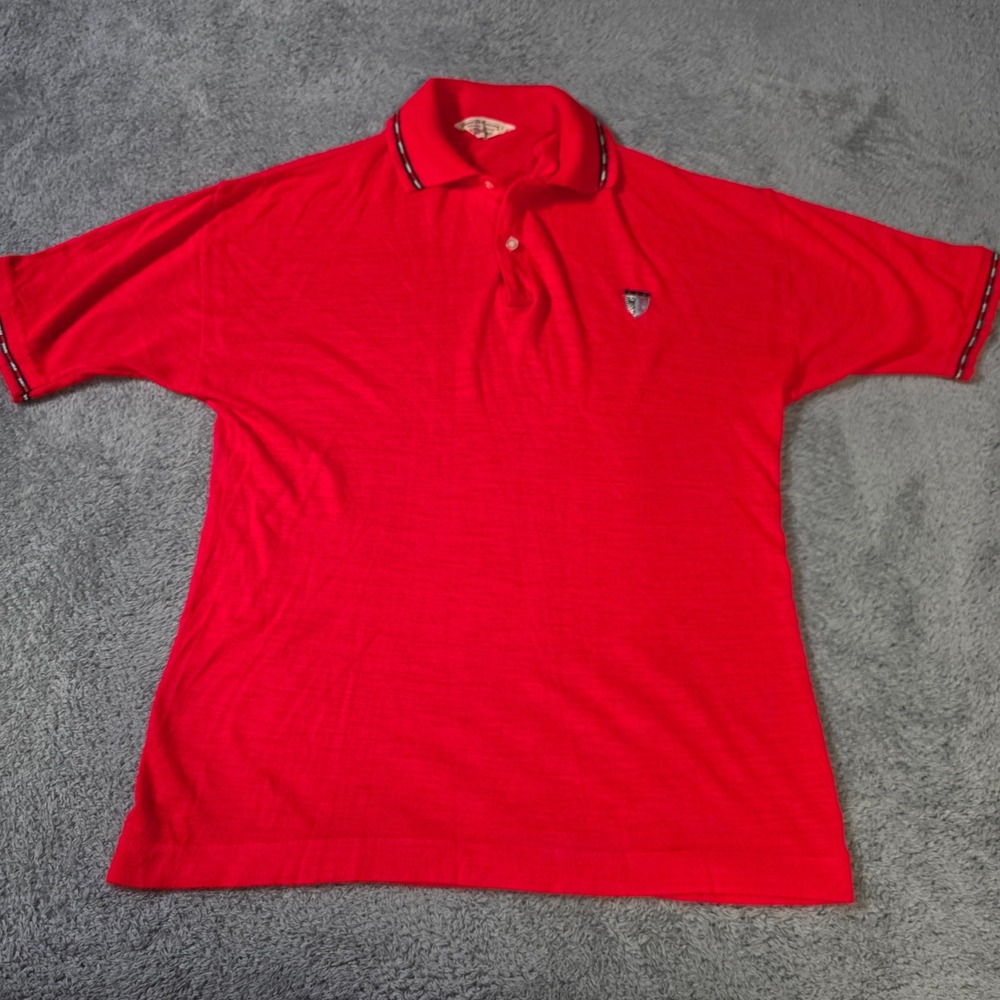 Munsingwear Mens L Polo Shirt Red Vintage Grand Slam Orlon Striped Trim 2675